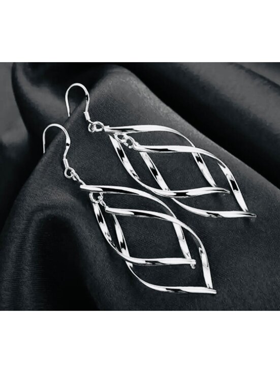 Jewelry - New - Silver Hollow Twisted Leaf-shaped Dangle Earrings